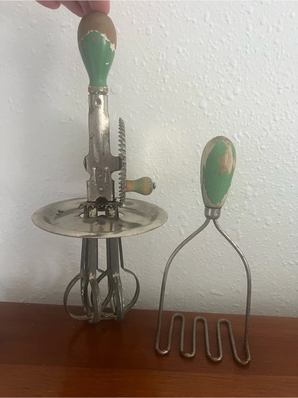 Vintage Green Hand Mixer and Potato Masher Set